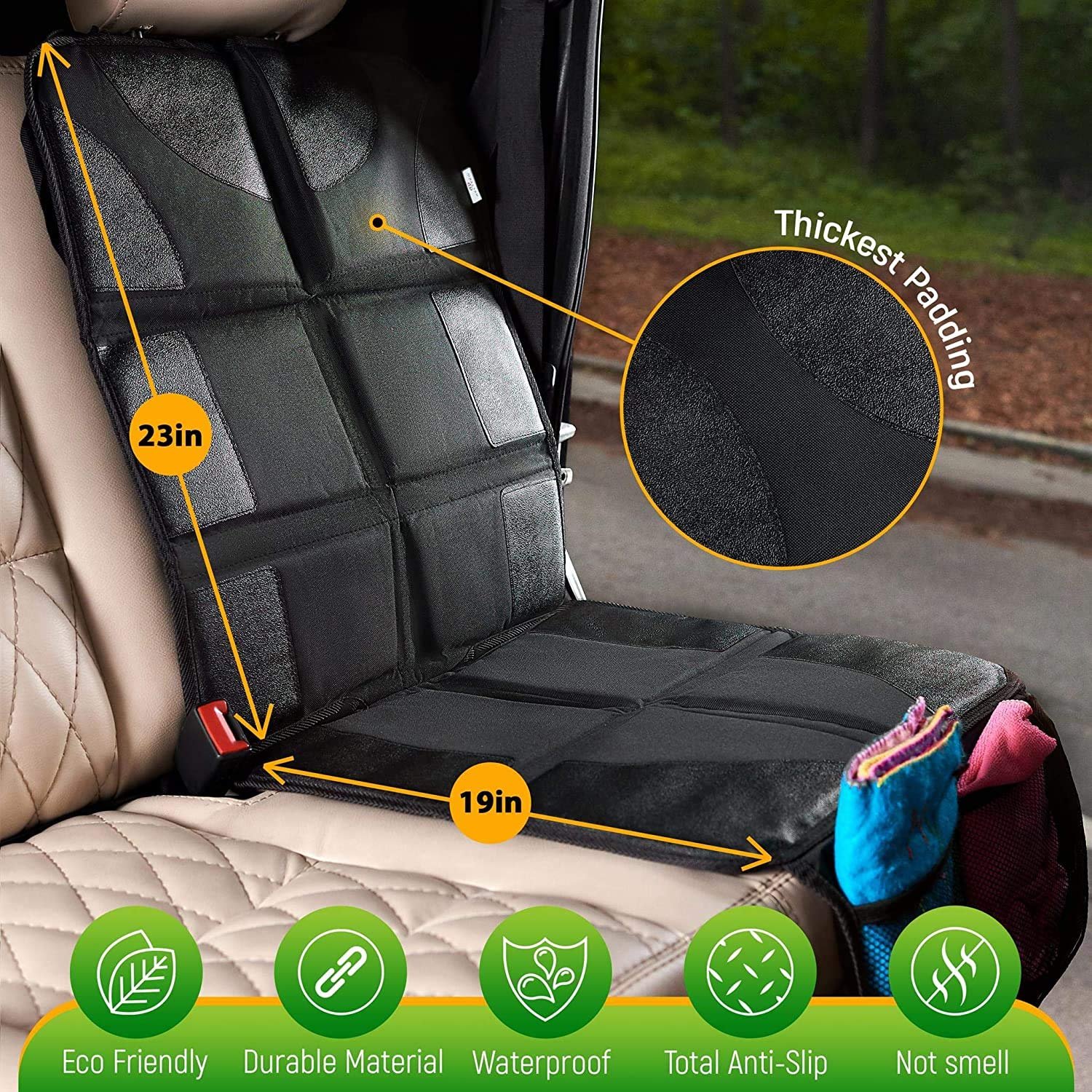 Car Seat Protector with Thickest Padding Backseat Car Organizer XL Largest Car Seat Cover for Child Baby Carseat Waterproof &