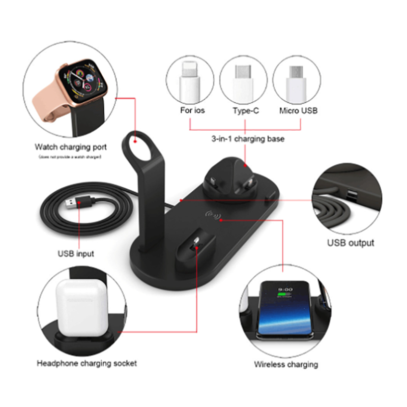 Multi-function Charging Stand Charging Wireless Charger BT Earphone Charger Smart Watch Charging Bracket