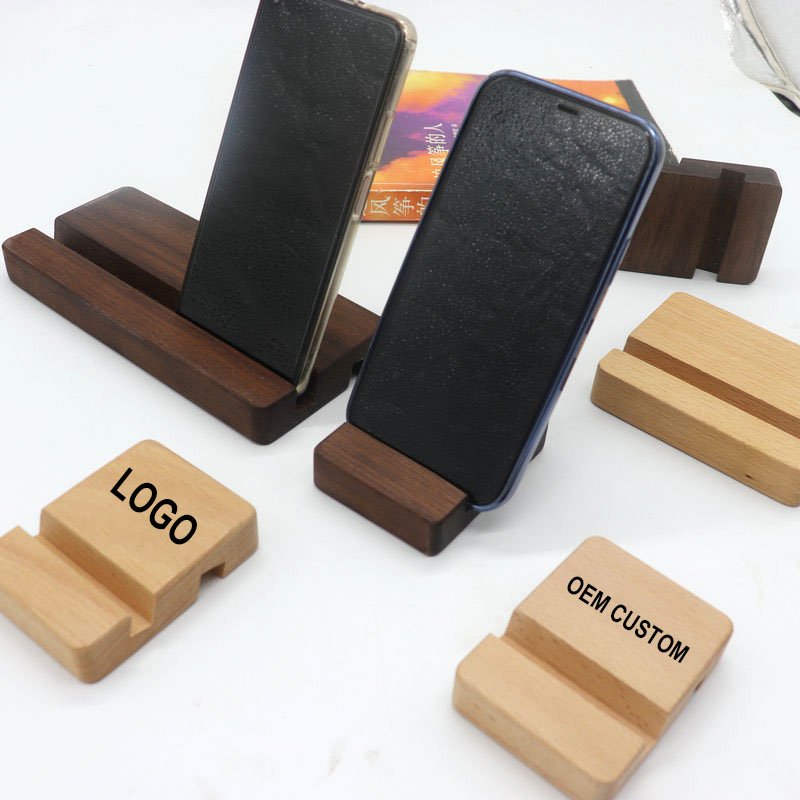 Custom Cheap Fit Cell Phone Tablet Stand Eco Friendly Beechwood Walnut Table Wooden Mobile Phone Holder for Desk