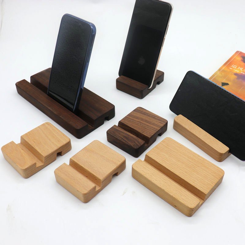 Custom Cheap Fit Cell Phone Tablet Stand Eco Friendly Beechwood Walnut Table Wooden Mobile Phone Holder for Desk