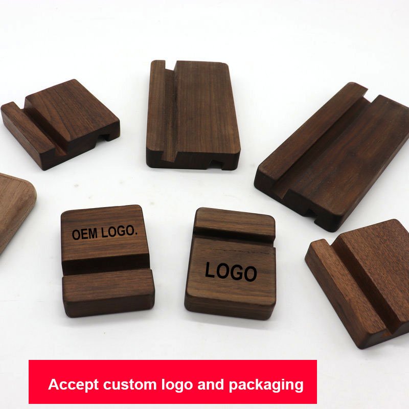 Custom Cheap Fit Cell Phone Tablet Stand Eco Friendly Beechwood Walnut Table Wooden Mobile Phone Holder for Desk