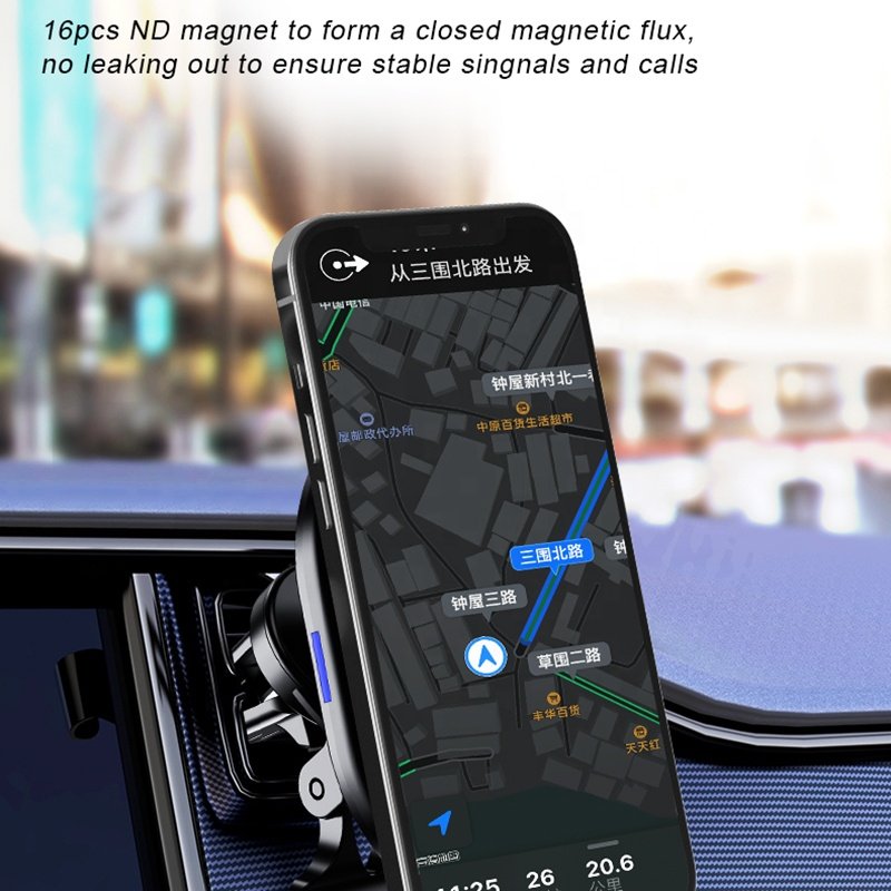 15W Fast Charging Magnetic Wireless Car Mount Stand Charger For iPhone 12 13 14 Pro Max With Phone Holder