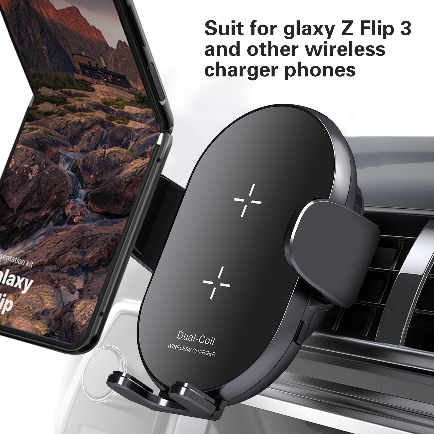Certification Dual Coils Three Axis Linkage 15W Fast Wireless Car Charger For Samsung Z Flip 4 3 iPhone 12 13 Pro Max