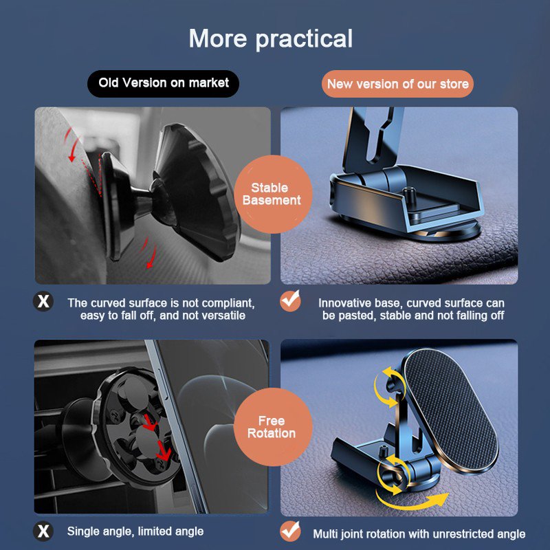 factory direct hot selling 2023 magnetic car phone holder foldable dashboard holder height adjustable mount 720 rotation stand