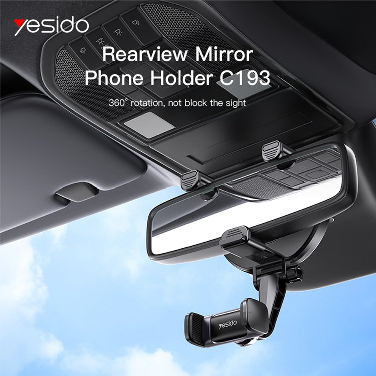 C193 Universal Car RearView Mirror Phone Holder Mirror Bracket 360 Degrees Car Mount Phone Holder for Cell Phone GPS Navigation