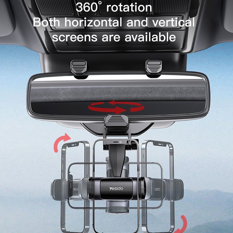 C193 Universal Car RearView Mirror Phone Holder Mirror Bracket 360 Degrees Car Mount Phone Holder for Cell Phone GPS Navigation