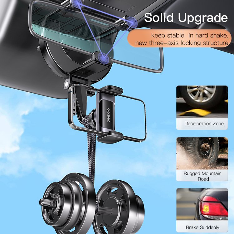C193 Universal Car RearView Mirror Phone Holder Mirror Bracket 360 Degrees Car Mount Phone Holder for Cell Phone GPS Navigation