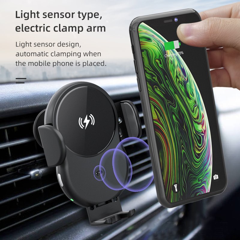 OBSHI Smart 10W Fast Charging Wireless Charger Car Mount Automatic Light Sensor Car Holder Wireless Charger