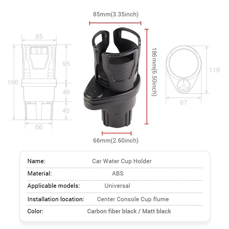 2 in 1 Car Cup Holder Expander 360 Degree Adjustable Base Drink Holder Anti-Shake Stable Auto Bottle Holder Organizer
