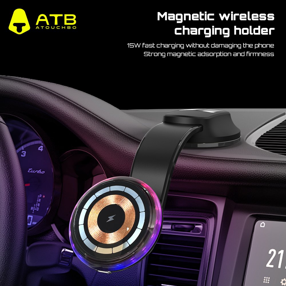 Wireless Car Charger Fast Charging Phone Holder Magnetic Car Holder With Ambient Light Wireless Charging Phone Holder