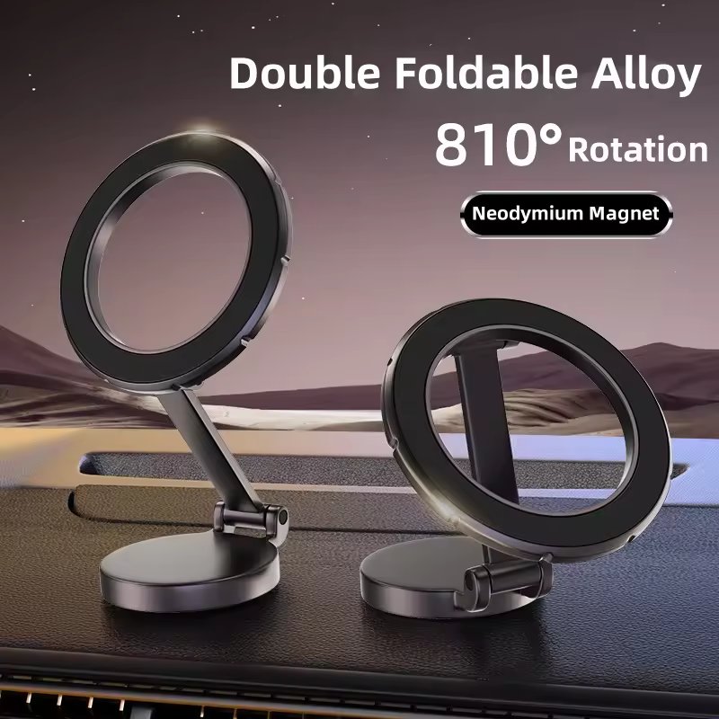 Car Mobile Phone Holder Car Folding Magnetic Suction Car Dashboard Dedicated Navigation Support with 2 Metal Ring Sticker