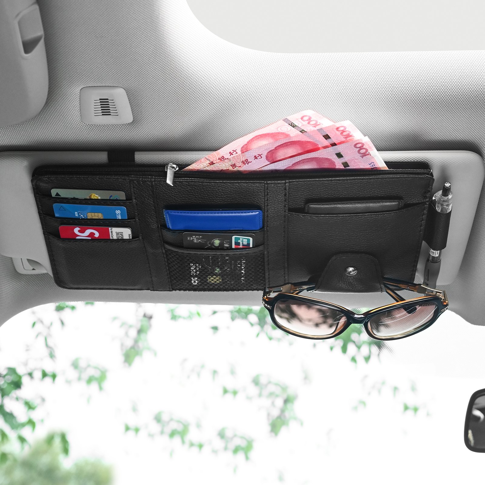 Card Holder Car Accessories Automobile Pu Leather Sunglasses Storage Pocket Pouch Holder For Car Sun Visor organizer