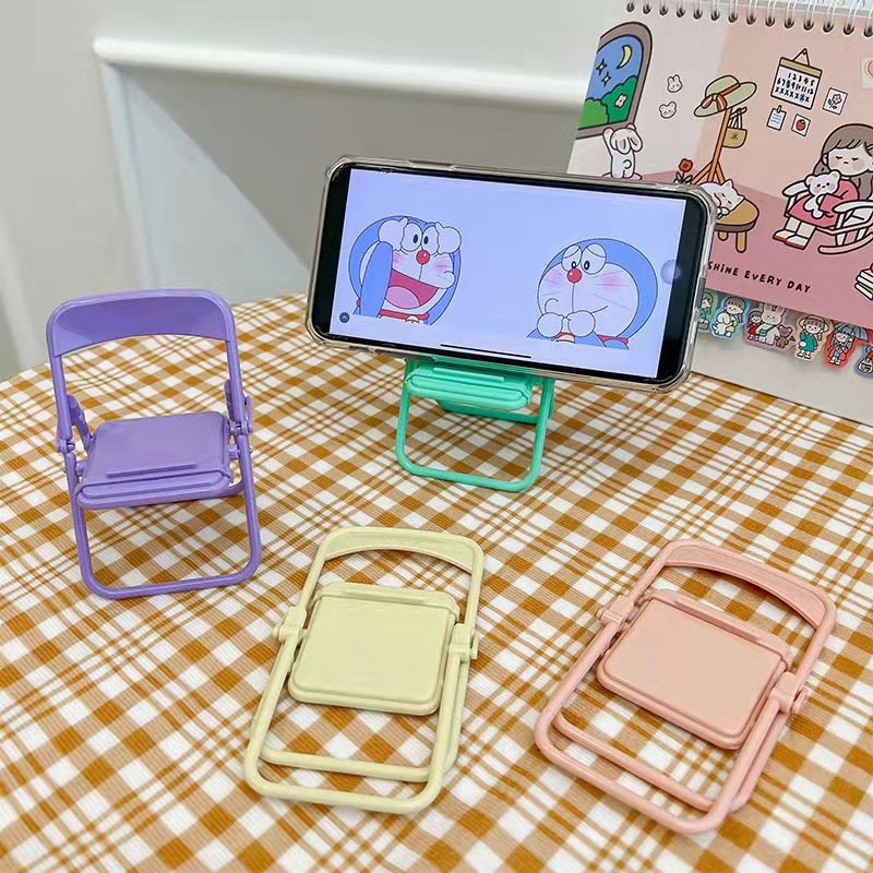 2022 dropship ins cute Adjustable Macaron Color Foldable Portable Mini Desktop Chair Mobile Phone Stand holder for phone ipad