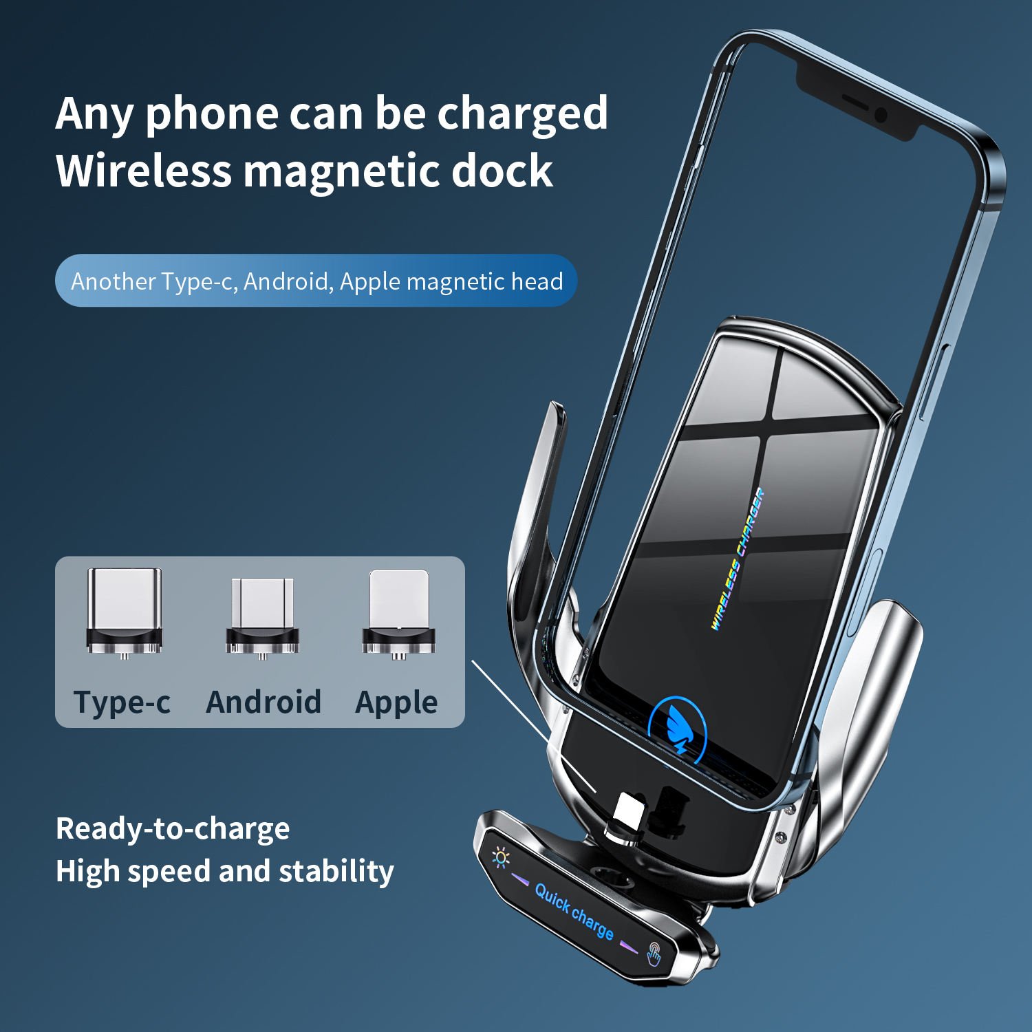 Car Phone Holder Magnetic Mount Car Phone Holder & Wireless Charger For Any Phone