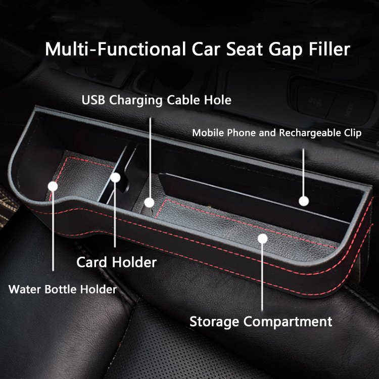 Multi-Function Cup Holder Car Seat Organizer Automotive Car Seat Gap Filler Leather Storage Box With Cup Holder