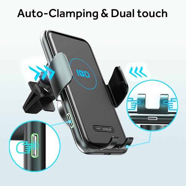 15W Fast Charging Wireless Car Charger Phone Holder Charger Mobile Phone Smart Sensor Automatic Clamp V8 Wireless Car Charger