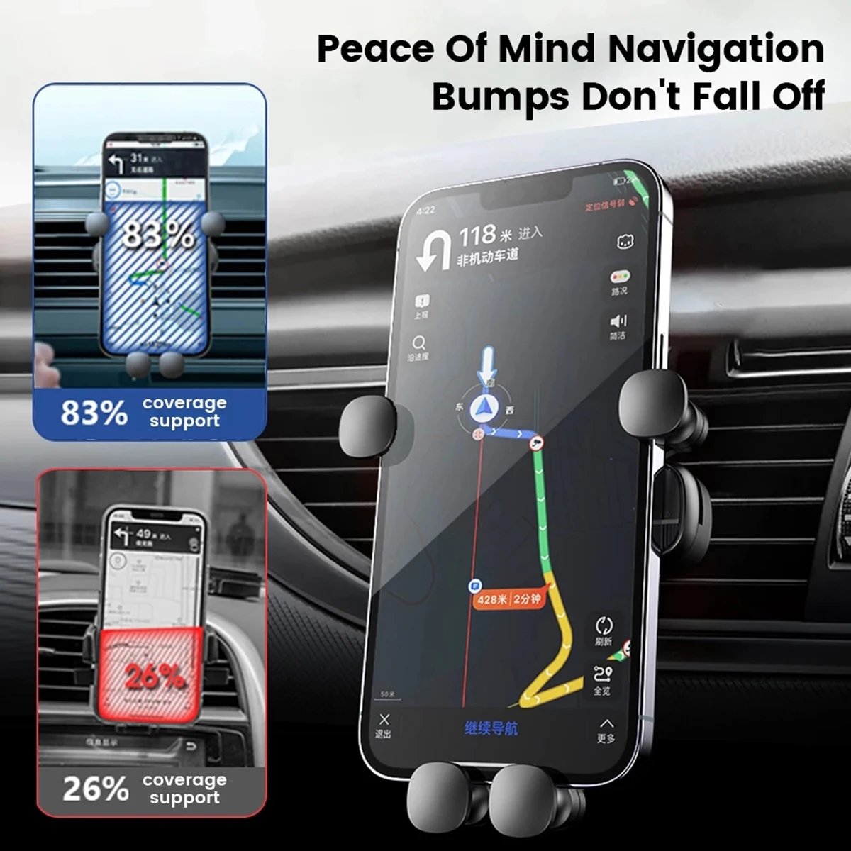 Phone Holder For Car Adjustable Universal Phone Holder Gravity Air Vent Clip Mount Stand 4.1-7 inches