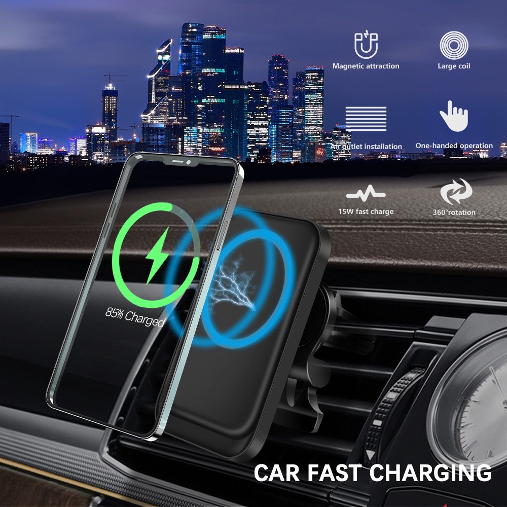 Magnetic Safe 15W Wireless Charger Car Phone Holder For iPhone 15 14 13 12 Pro Max Car Mount Infrared Fast Wireless Charging