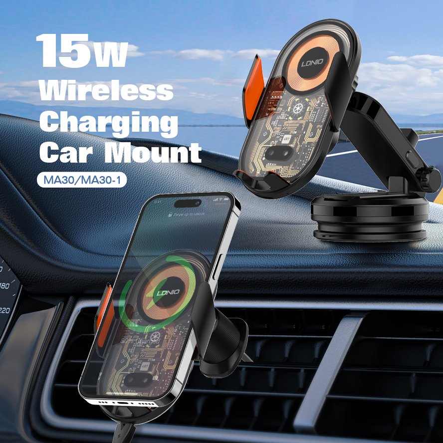 LDNIO MA30 OEM Type C Magnetic Car Phone Holder Infrared Sensor 15W Wireless Charging Car Mount Mobile Phone Car Holder