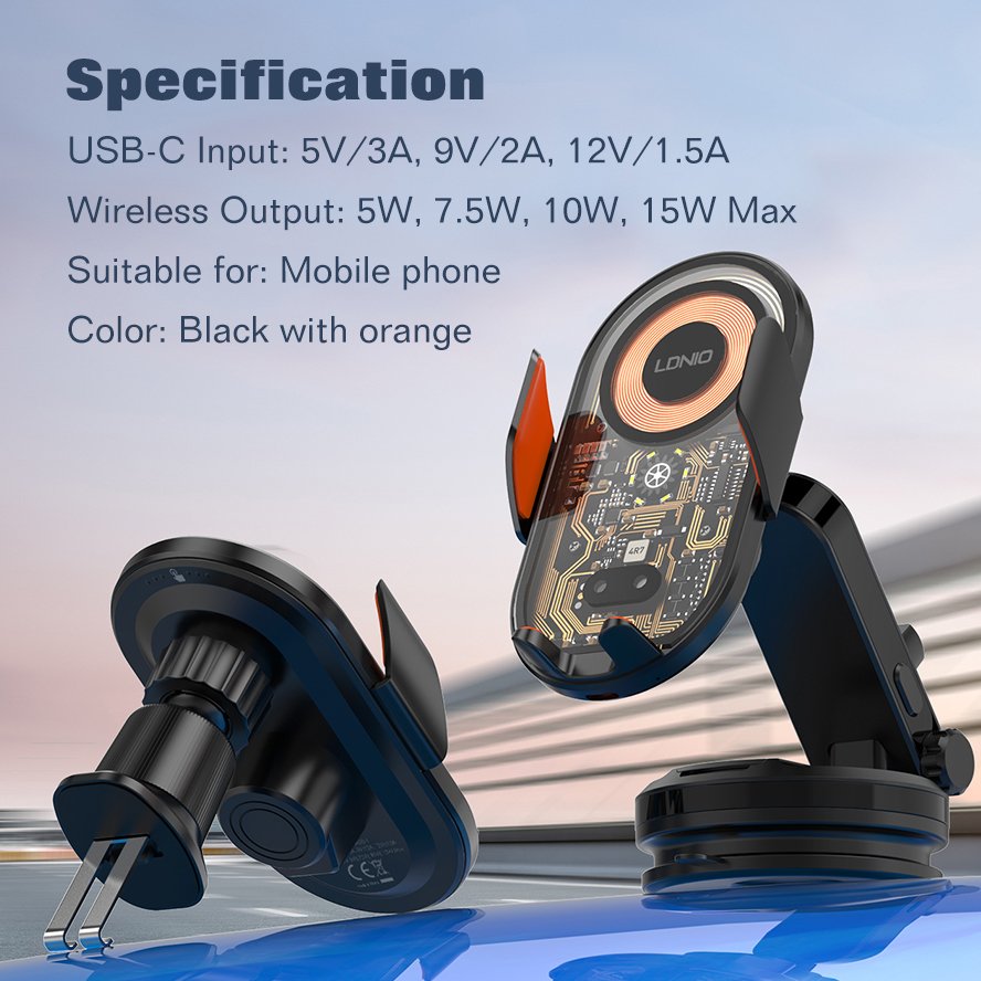 LDNIO MA30 OEM Type C Magnetic Car Phone Holder Infrared Sensor 15W Wireless Charging Car Mount Mobile Phone Car Holder