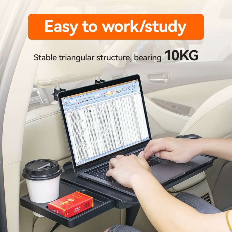 Creative Design Two-Sided Drawer ABS Car Organizer Steering Wheel Back Seat Laptop Folding Tray with Phone Holder for Travel