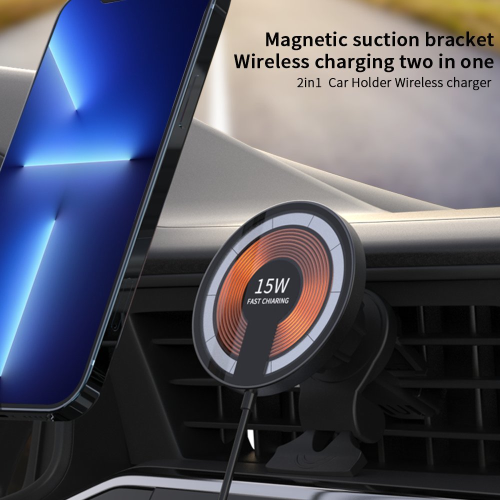High Tech Transparent Aluminium Alloy Tempered Glass 2 in 1 Portable Fast Charging Magnetic Car Holder Wireless Charger