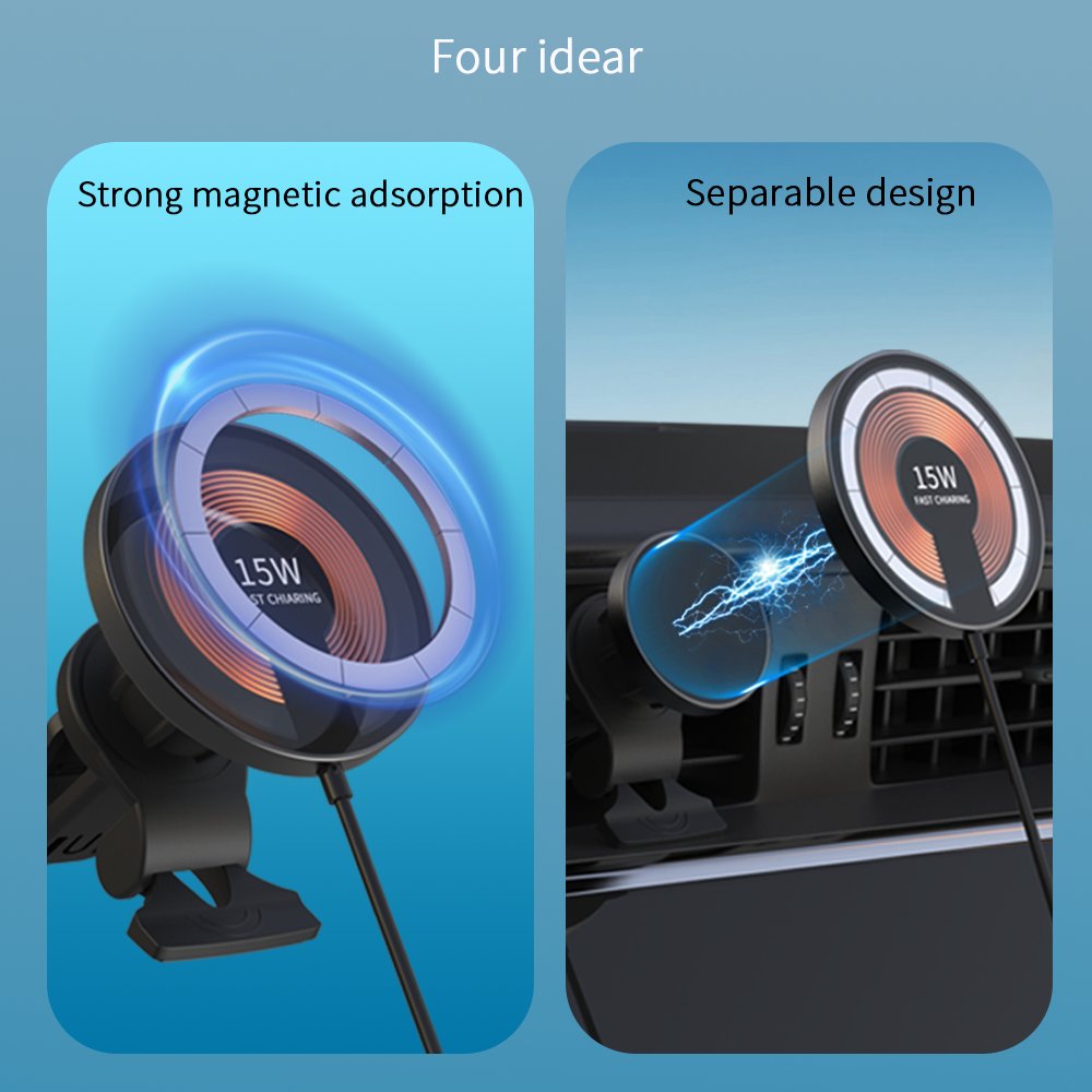 High Tech Transparent Aluminium Alloy Tempered Glass 2 in 1 Portable Fast Charging Magnetic Car Holder Wireless Charger