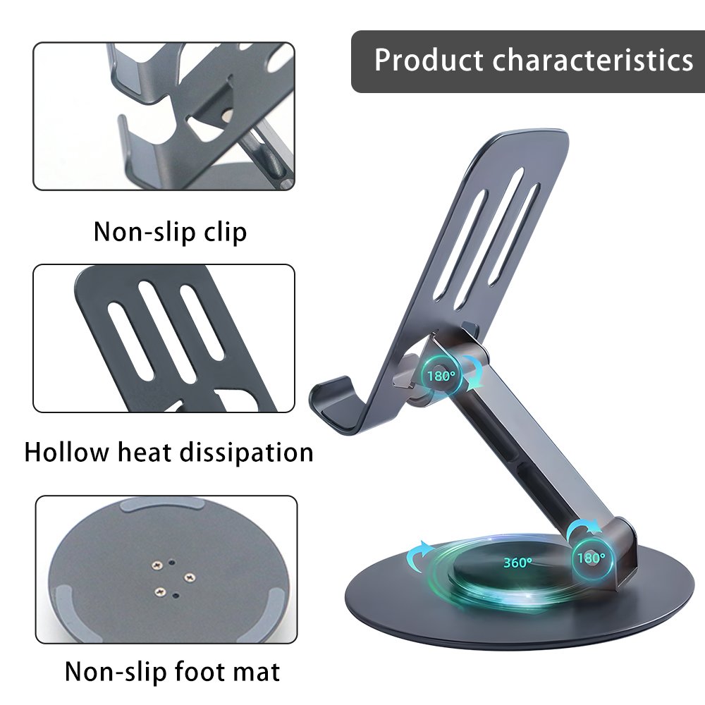 Anti-slip Portable Foldable 360 Rotating Metal Desktop Cell Phone Stand Holder Universal Mobile Phone Holder for All Phones