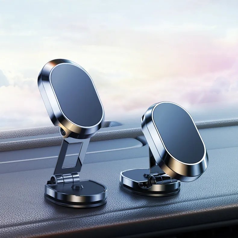 Mini Magnetic Car Phone Holder Magnet Mobile Mount Universal 360 Rotating Stand Mini Folding Dashboard Vehicle Holder