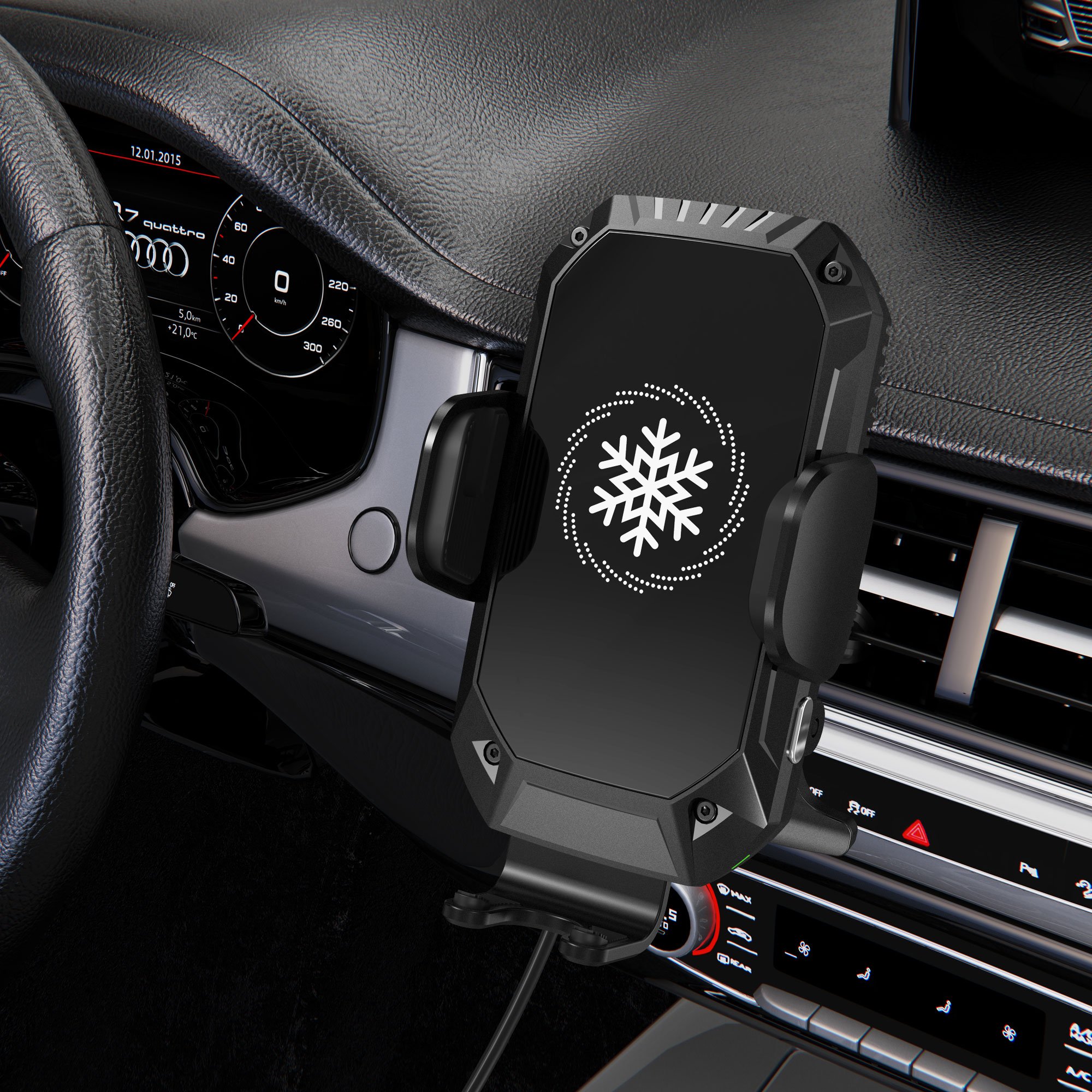 KC 15W Electronic Refrigeration Wireless Car Charger built-in smart cooling fan with colorful light for iPhone 12/13/14