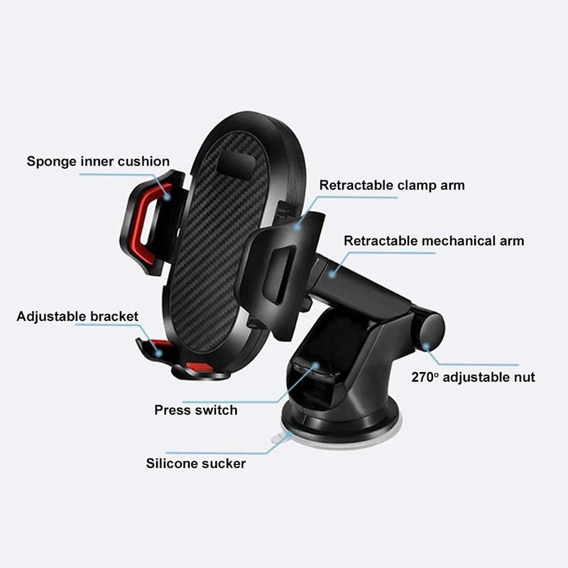 Qidian Strong Suction Cup Car Phone Mount Windshield Dashboard Adjustable Mobile Phone Holder