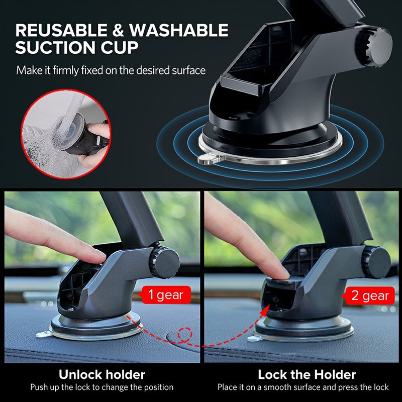 Qidian Strong Suction Cup Car Phone Mount Windshield Dashboard Adjustable Mobile Phone Holder