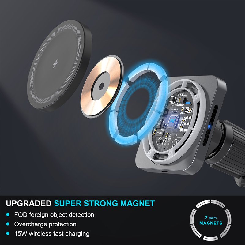 Top Ranking Products 2024 Square 15w Fast Charging Wireless Car Charger Magnetic Phone Holder