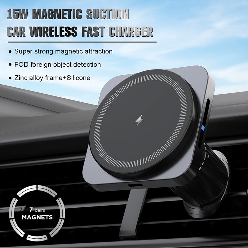 Top Ranking Products 2024 Square 15w Fast Charging Wireless Car Charger Magnetic Phone Holder