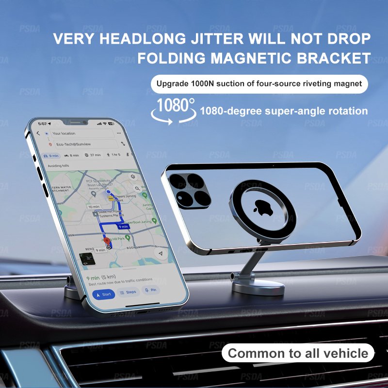 Zinc Alloy Folding Magnetic Car Compact Cell Phone Holder for Magnetic attraction 360° Adjustable Magnetic Car Mount for iPhone