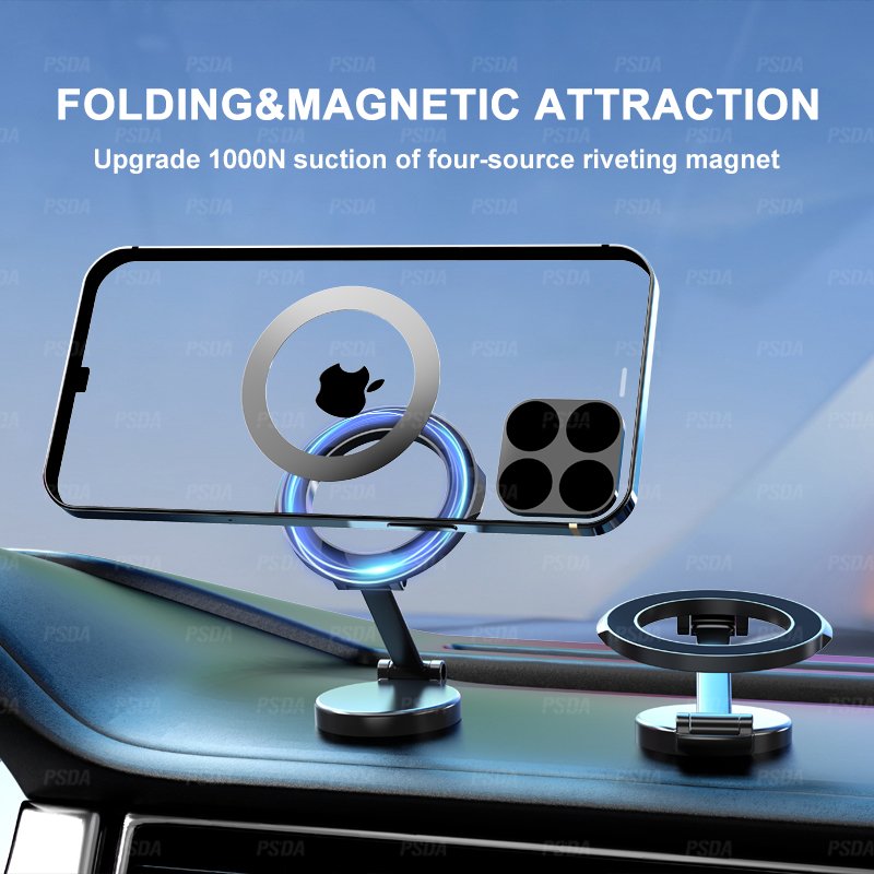 Zinc Alloy Folding Magnetic Car Compact Cell Phone Holder for Magnetic attraction 360° Adjustable Magnetic Car Mount for iPhone