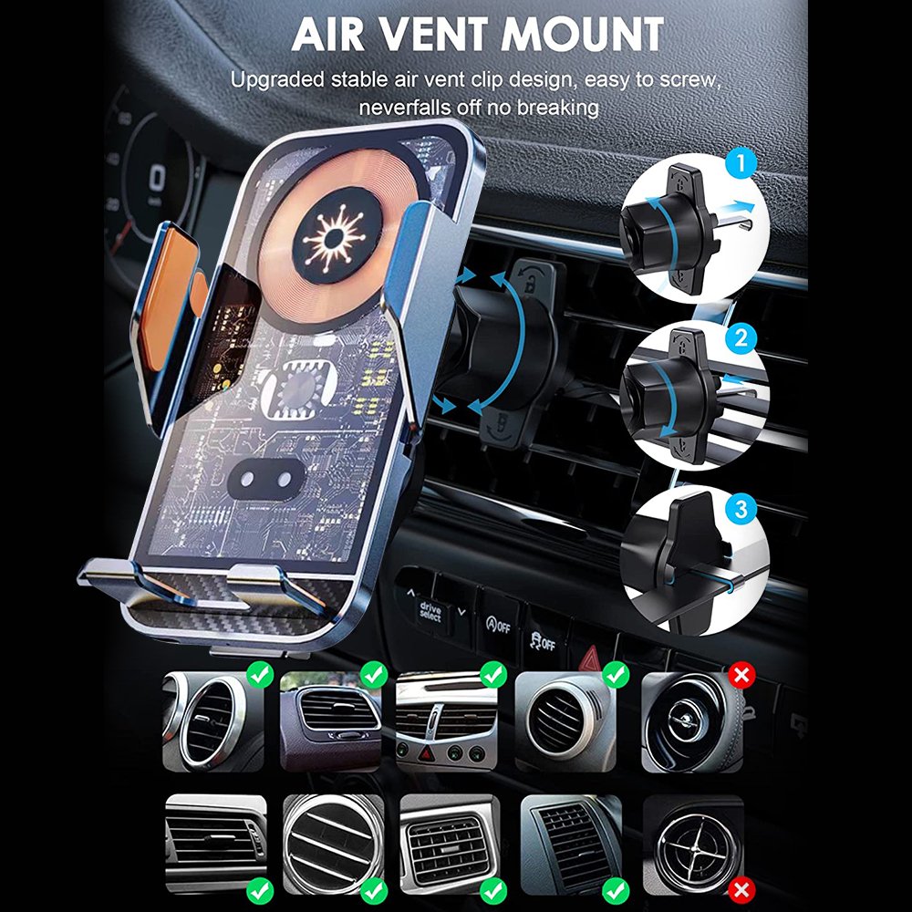 15w Transparent Glass Wireless Car Charger Charging Phone Holder Auto-clamping Car Mount Fast Car Wireless Charger For All Phone
