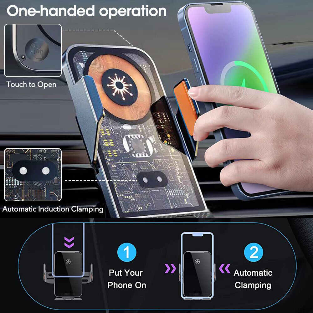 15w Transparent Glass Wireless Car Charger Charging Phone Holder Auto-clamping Car Mount Fast Car Wireless Charger For All Phone