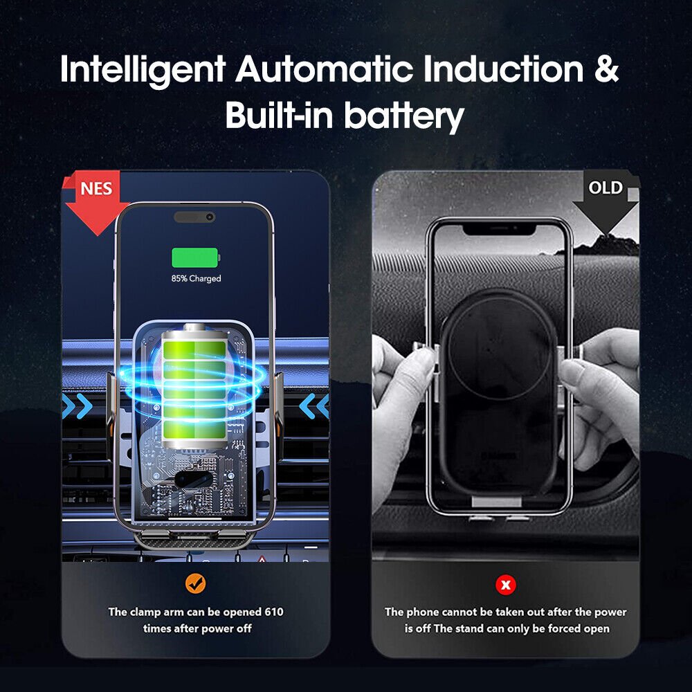 15w Transparent Glass Wireless Car Charger Charging Phone Holder Auto-clamping Car Mount Fast Car Wireless Charger For All Phone