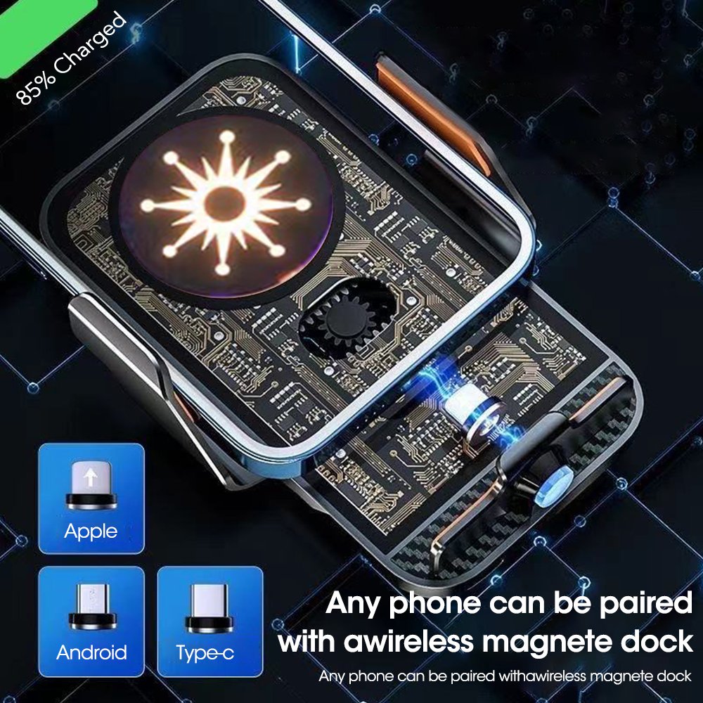 15w Transparent Glass Wireless Car Charger Charging Phone Holder Auto-clamping Car Mount Fast Car Wireless Charger For All Phone
