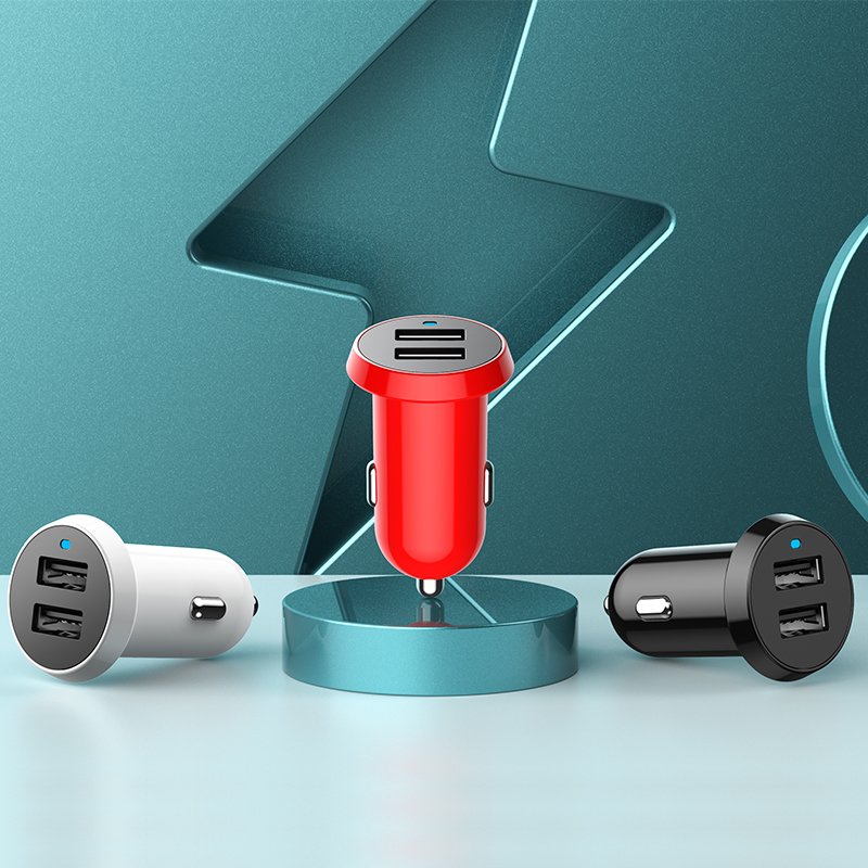 Hot sales 2 port USB adpater car battery charger led power display car fast charger red for phone