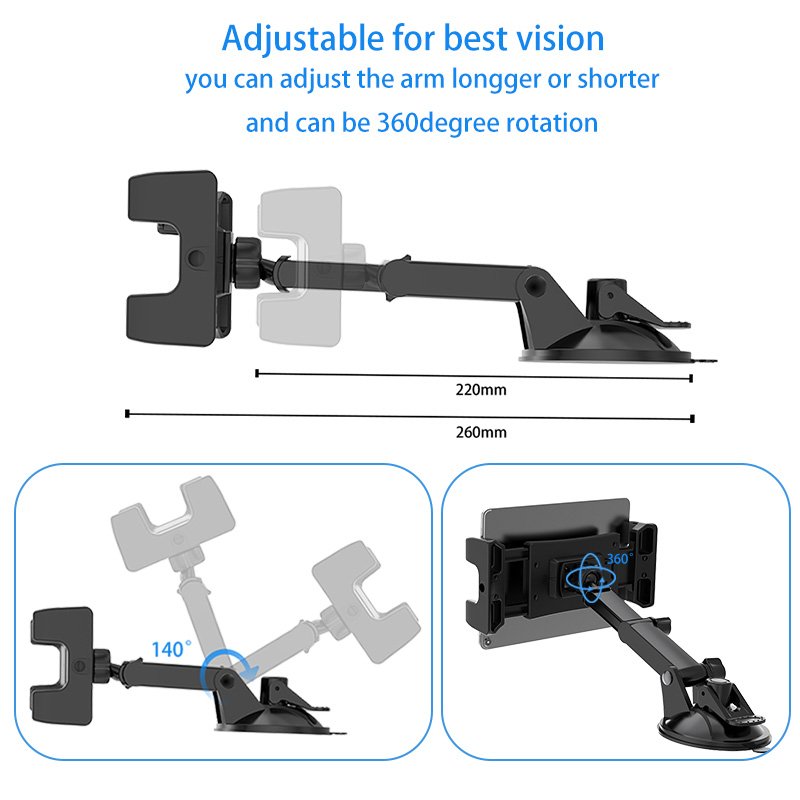 New Mobile Accessories 2023 Car Phone Holder Black Suction Cup 360 Degree Rotation Car Mount Tablet Holder