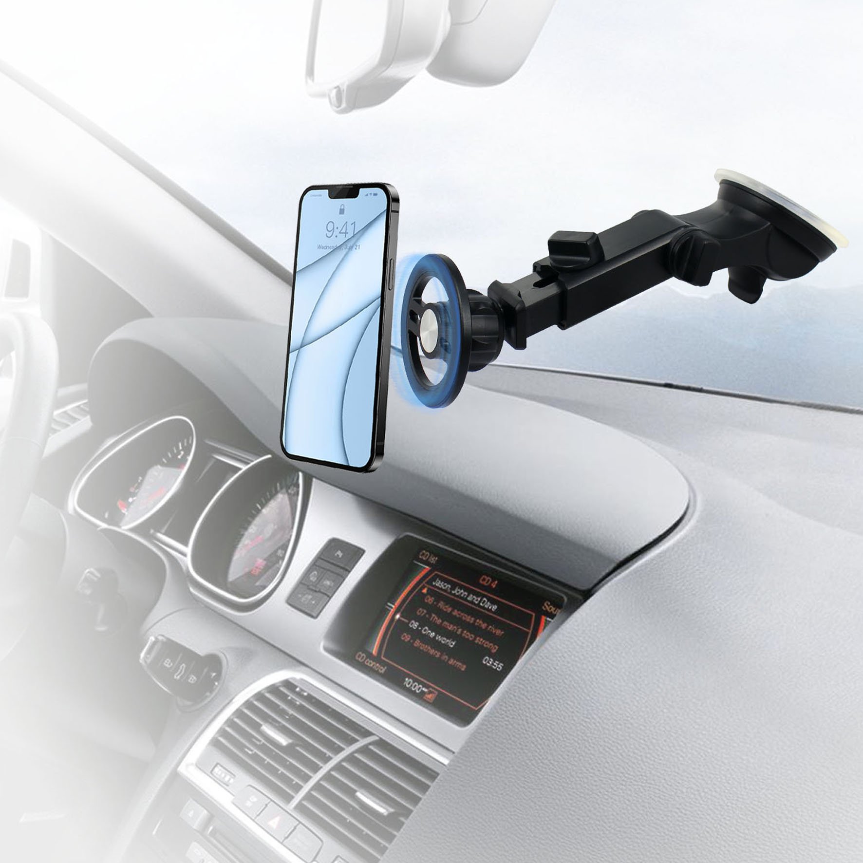 Windshield & Dashboard 2 in 1 Telescopic Full Metal Slim Magnetic Car Holder Magnetic Windshield & Dashboard Car Mount