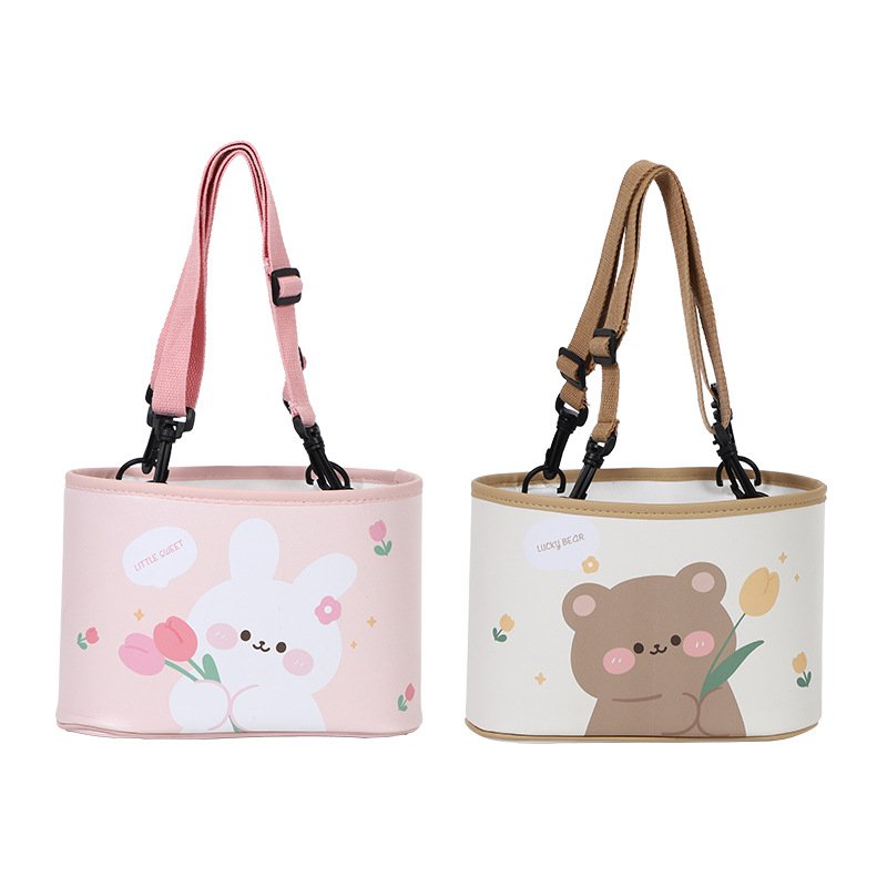 2025 Cartoon bear car mounted storage box Leather printing storage bucket Multi-functional car storage box