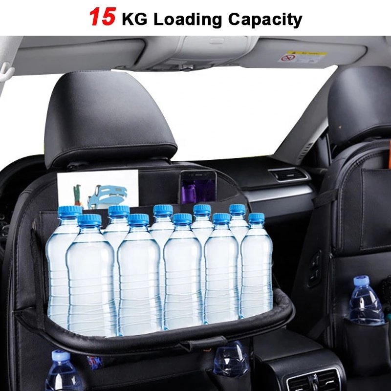 Luxury PU Leather Car Seat Back Folding Table Auto Car Detailing Organizer with Tablet Holder-Car Seat Storage bag