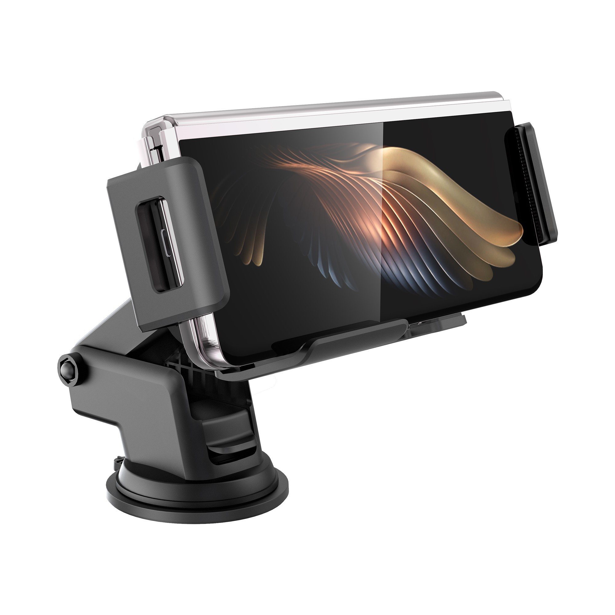2 Coils Fast Wireless Car Charger Holder For Samsung Z Fold , Auto Rotation Wireless Car Charger
