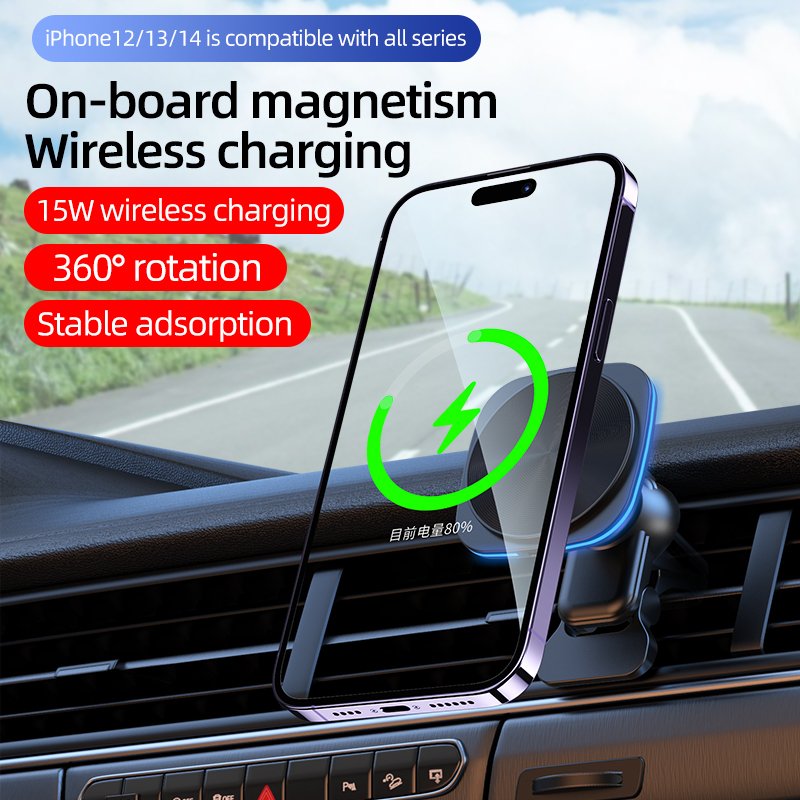 Rotate Arbitrarily Car Charger For Strong Magnetic Wireless Car Phone Holder Car Vent Phone Mount For Iphone 12/13/14