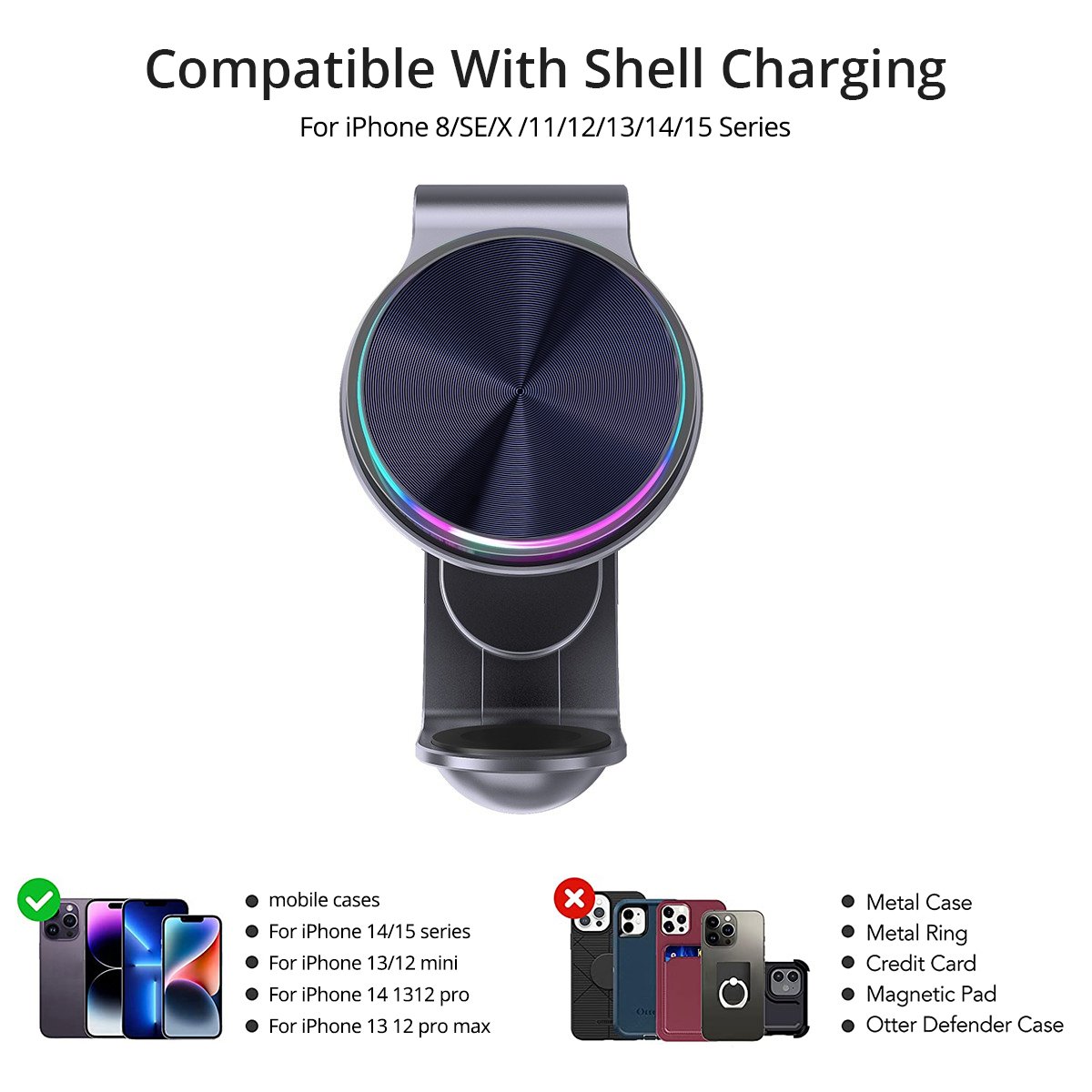 2024 15W Fast Car Phone Holder Wireless Charger 2 in 1 Magnetic Wireless Car Charger for iPhone Mobile Phone and Smart Watch