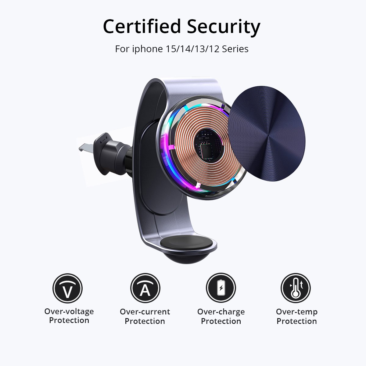2024 15W Fast Car Phone Holder Wireless Charger 2 in 1 Magnetic Wireless Car Charger for iPhone Mobile Phone and Smart Watch