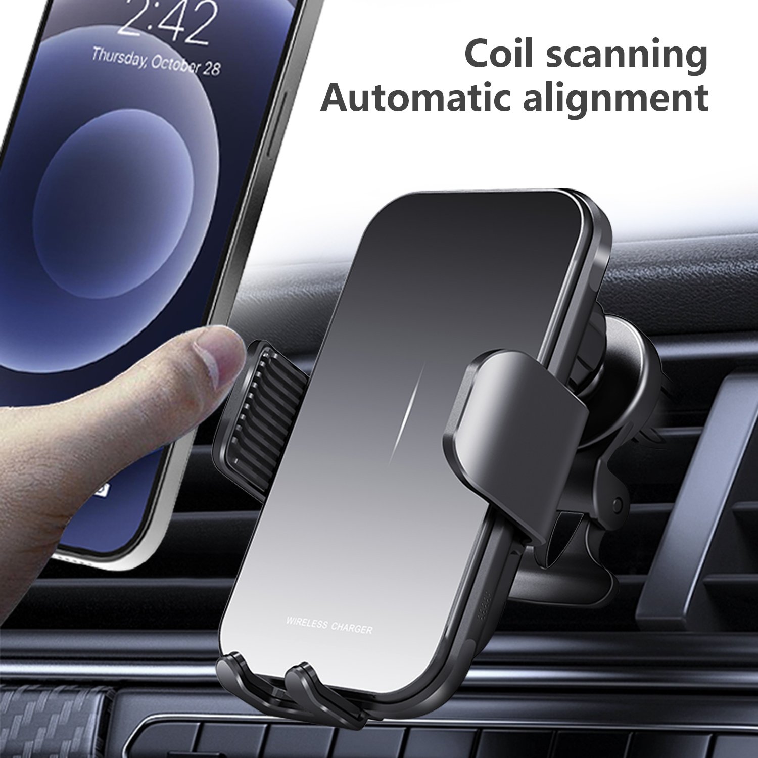 2024 New Wireless Car Charger 15 W Charging Auto-Alignment Auto-Clamping Car Phone Holder Mount iPhoneSamsung Galaxy